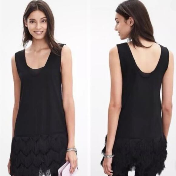 Banana Republic Black Sleeveless Flapper Silhouette Fringe Tunic Tank Top Small - Picture 5 of 6
